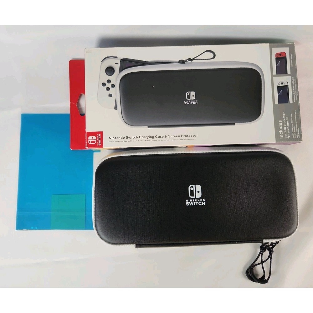 Nintendo Switch Carrying Case & Screen Protector Black White HEG-A-P3SAA-USZ